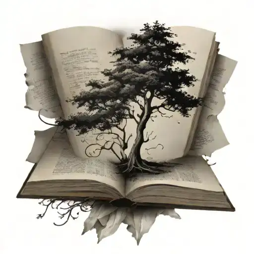 Tree Coming Through Gem And Book Pages