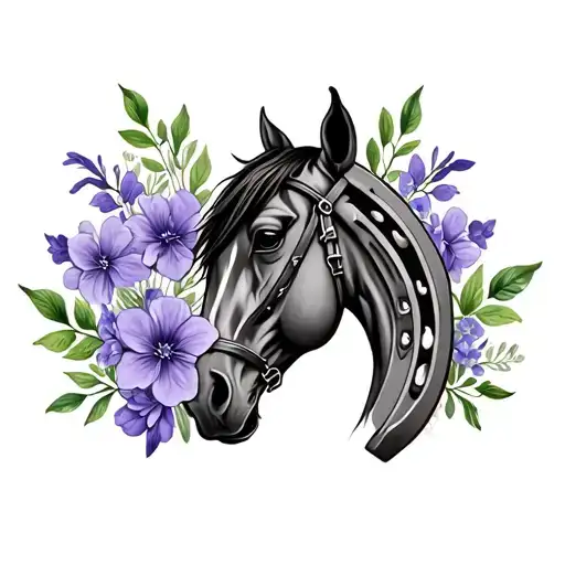 Horse Shoe Tattoo Made From Violet Flowers