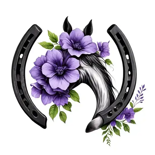 Horse Shoe Tattoo Made From Violet Flowers