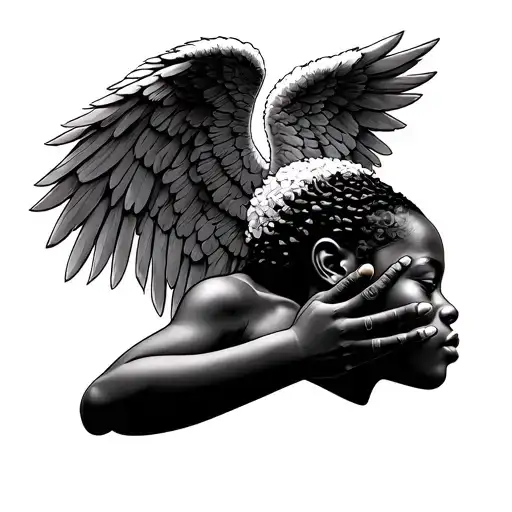 African Angels Pray Hands Holding Side View