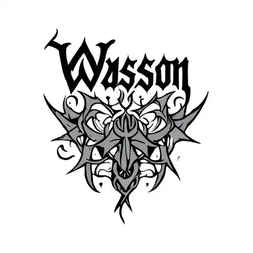 Wasson Written In Gothic Letters With Tribal Design For Back Of The Forearm
