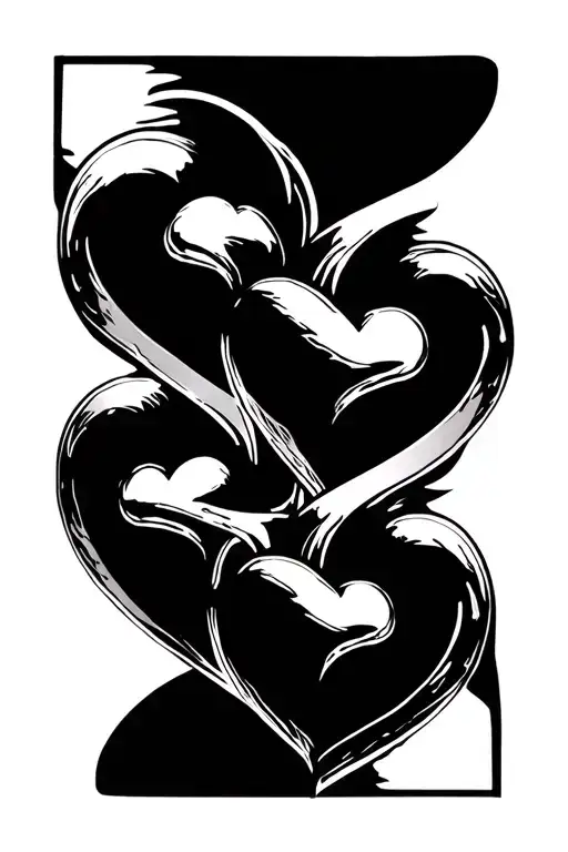 4 Hearts Connected Vertically Interrwined Black