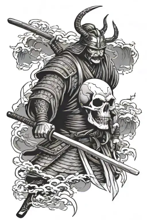 Samurai Japanes With Skull Face Morphing