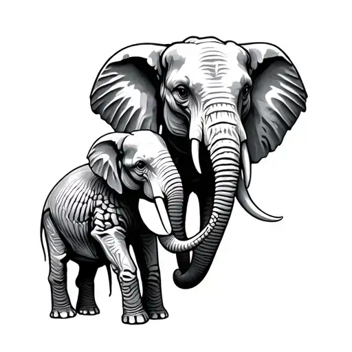 Elephant And Baby Elephant Skeleton