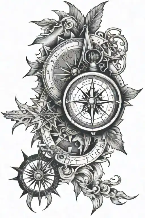 Compass And A Clock With The Filipino Sun And Stars