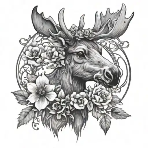 A Baby Moose With Antlers Flowers Intertwined