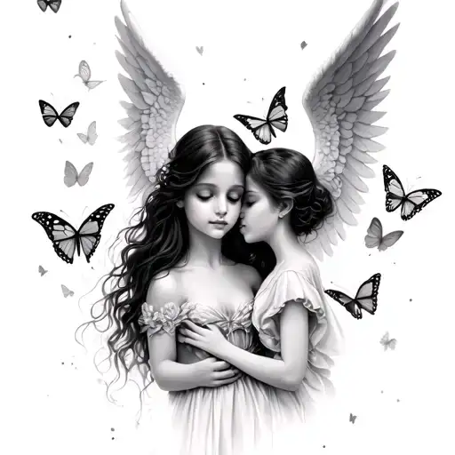 An Angel And A Girl With Butterflies