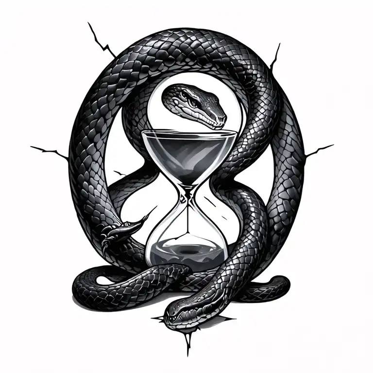 A Snake Wrapped Around A Hourglass And The Glass Is Cracked