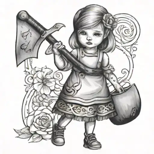 Little Girl Dressing A Dress Holding An Ax Incorporated