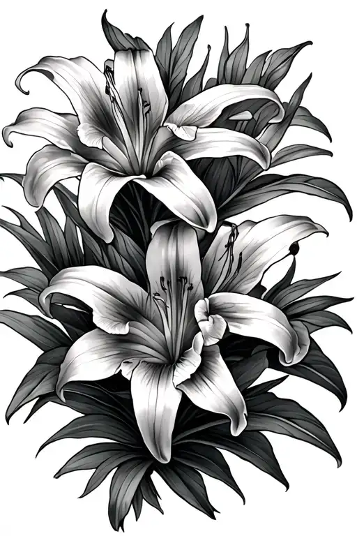 Three Tiger Lilies Verdical Black And White