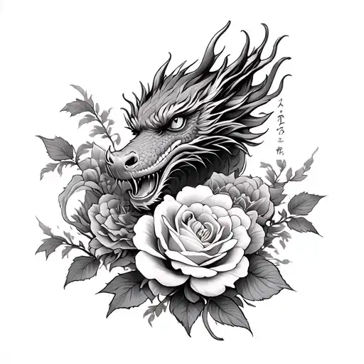 Japanese Roses And Dragon Sleeve