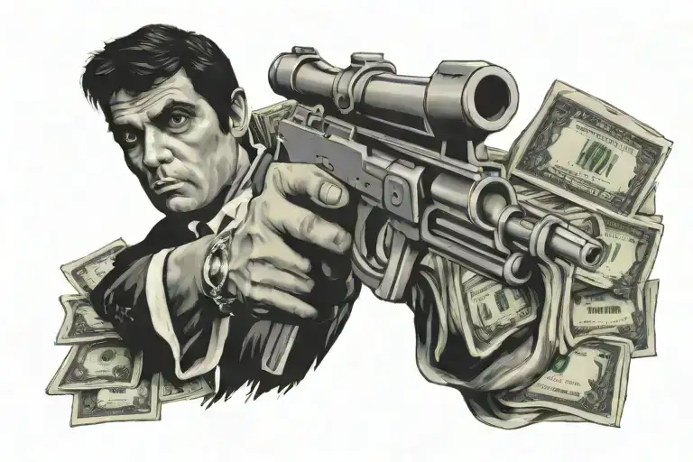 Scarface With Money And Gun And The World Is Yours Writte