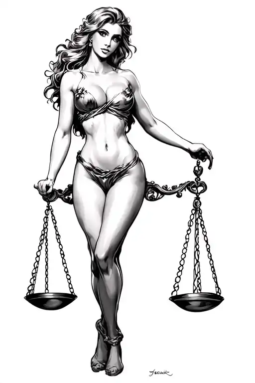 Sexy Lady Of Justice Holding Scales Of Justice Full Body