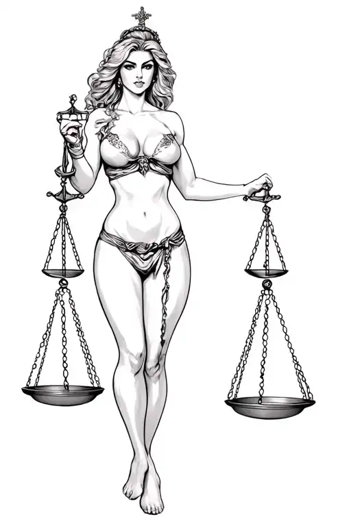 Sexy Lady Of Justice Holding Scales Of Justice Full Body