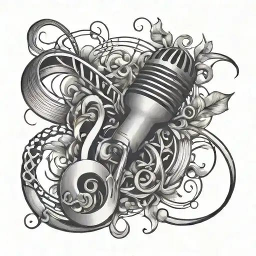 Music Note Intertwined Around Microphone Intertwined With Vines