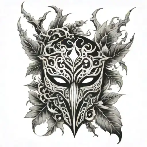 Hanya Mask With Black Crows And Black Thorns