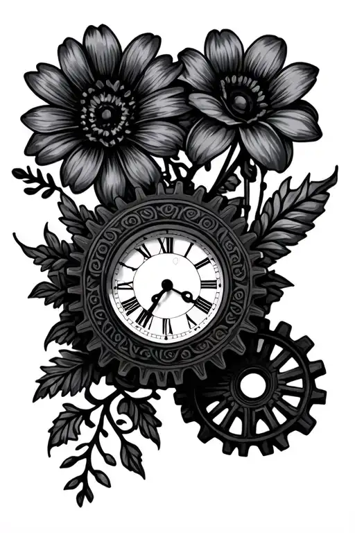 3 Flowers Boho Clock Gears