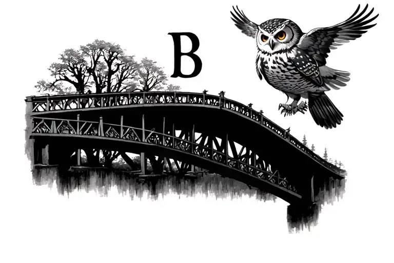 On Owl Flying Over A Bridge With A Capital B In The Background