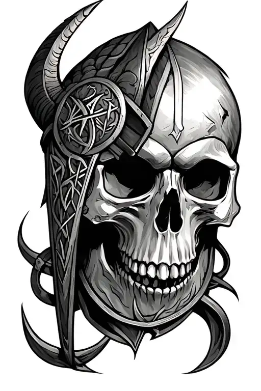 Viking Warrior Skull With Runes Intertwined