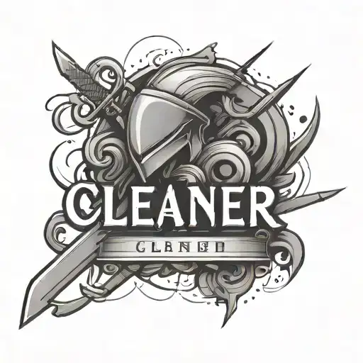 The Word Cleaner With A Sword Going Underneath The Word In A Sleek Minimalist Style