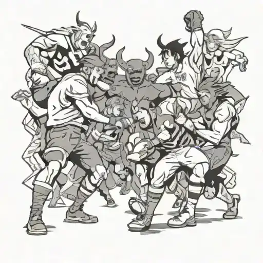 A Mosh Pit Scene With Anime Characters And Longhorn Football Players