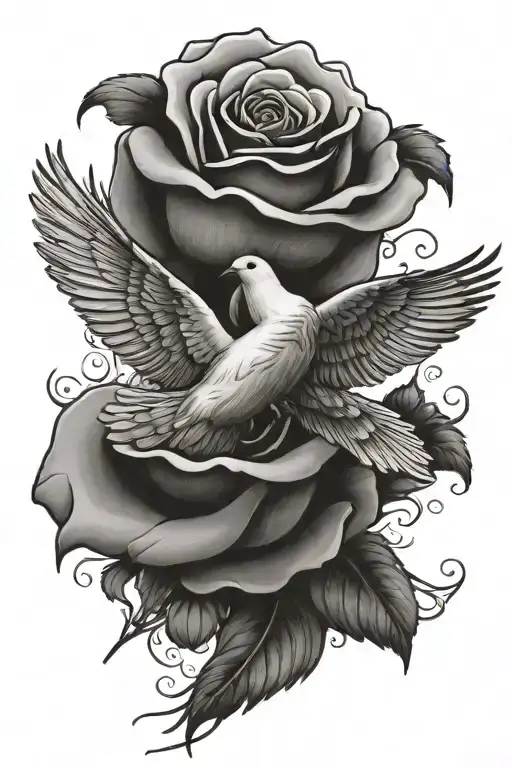 Rose And Dove Flying