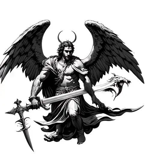 Saint Michael Killing Demon With Sword