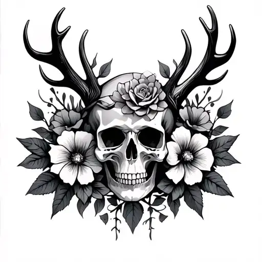 Skull Flowers And Antlers