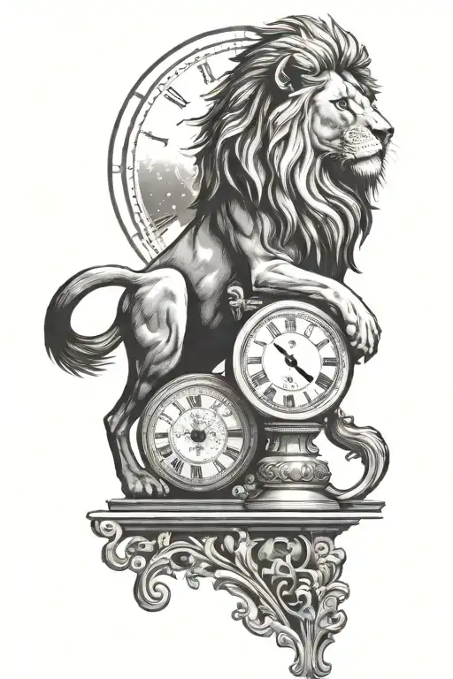 Lion On Top Of A Clock Surrounded By Stars