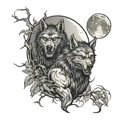 Werewolf Mates With Full Moon And Trees And Jungle