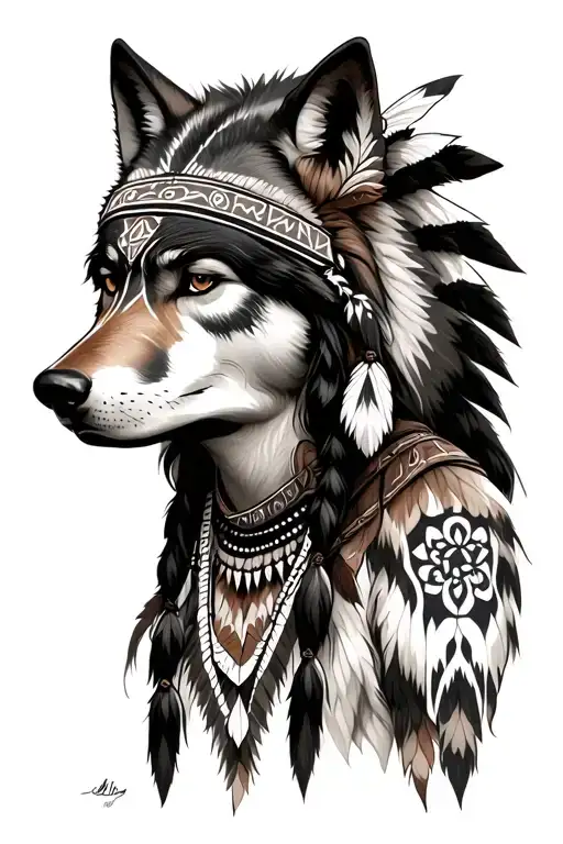 Blackfoot Indian With Wolf