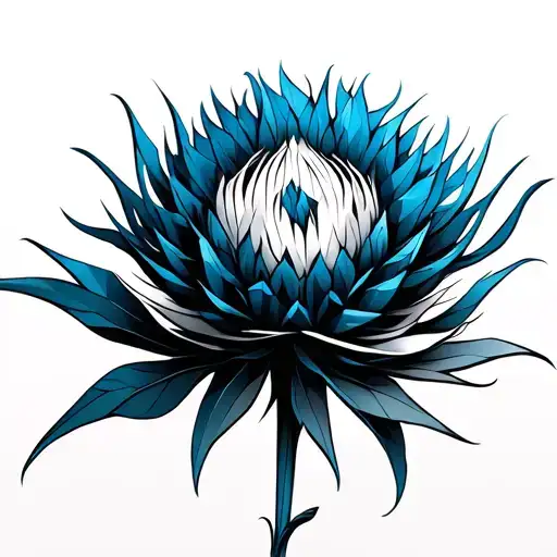 Blue Thistle In Abstract Origami Style