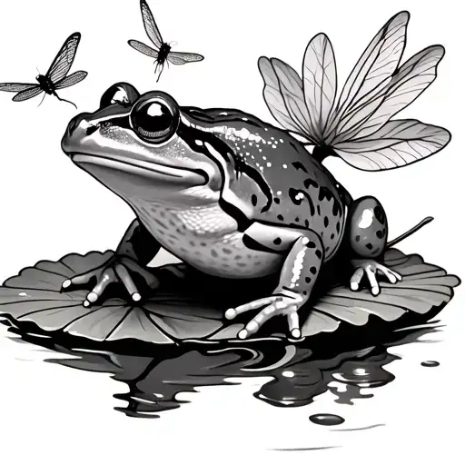 Frog On Lily Pad With Dragonflys