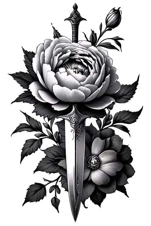 Peony Flowers And A Dagger