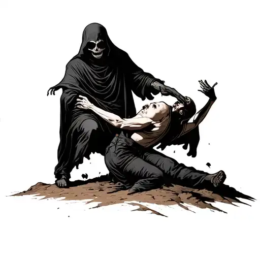 Grim Reaper Pulling Man From Ground