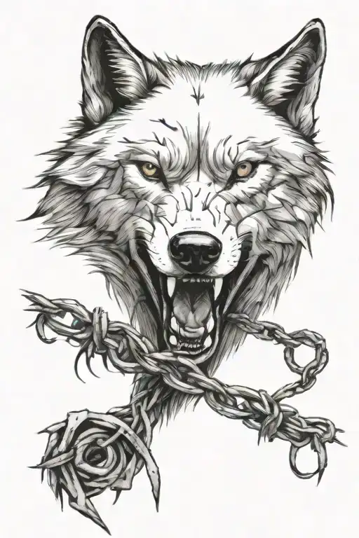 A Wolf Released With Barbed Wire