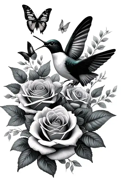 Hummingbird Butterflies Roses