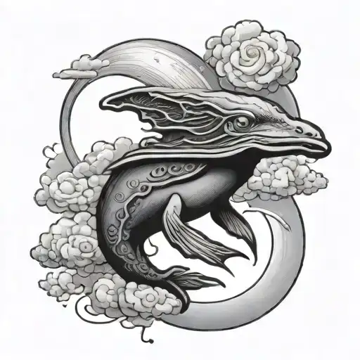 Lonely Whalien With Moon And Clouds Wanting To Be Comforted