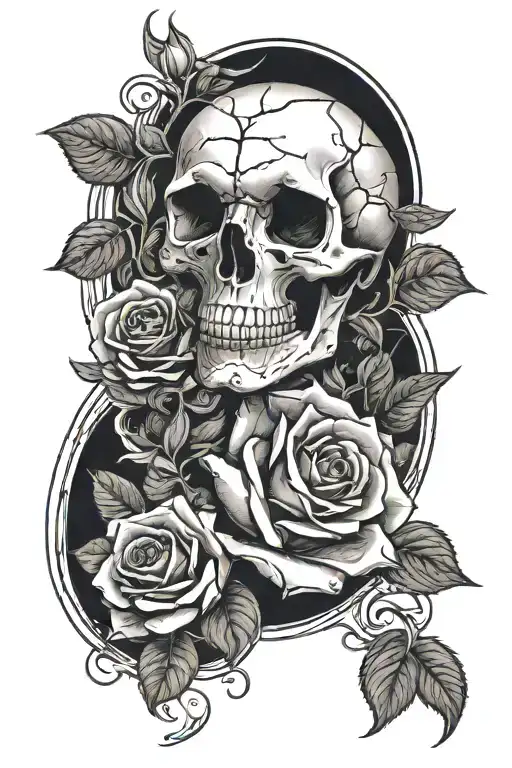 Skull And Rose Inside A Moon Merging Together