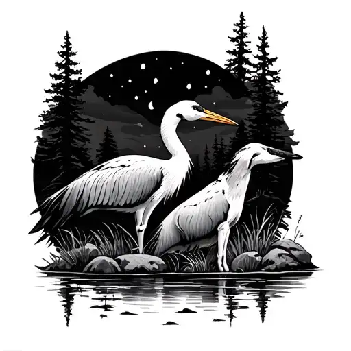 Crane Dog Wilderness Scene Inspired