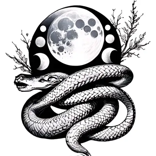 Spine Tattoo With Moon Phases And A Snake Wrapping Around It