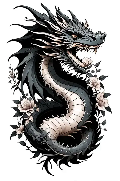 Dragon To Fill Space With Flowers And Vines