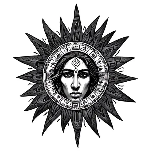 Rodriguez Tattoo With Aztec Sun Calendar Surrounded