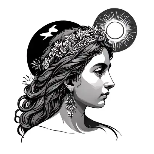 Virgo Maiden Face With Sun In Background Symbolizing