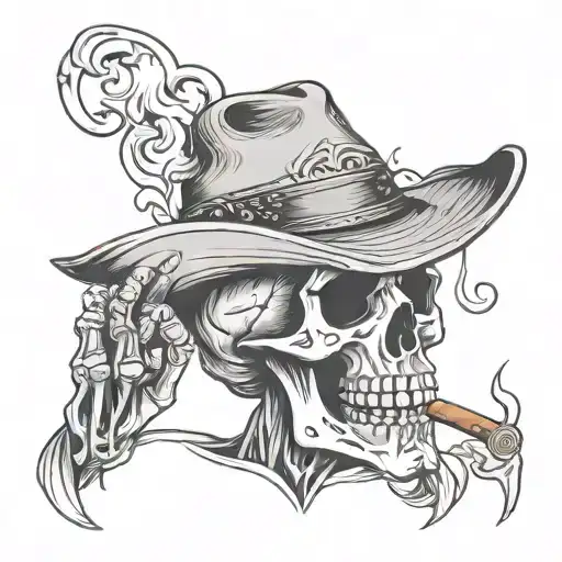 Cowboy Skull With A Cigar Smoking Skeleton Man