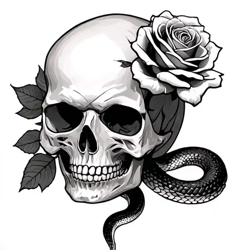 2 Roses And A Snake Wrapped Around The Skull