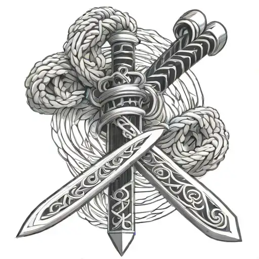 A Japanese Sword Wrapped With Rope Intertwined