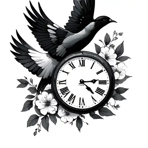 Dove And Clock Simple No Colour Less Black