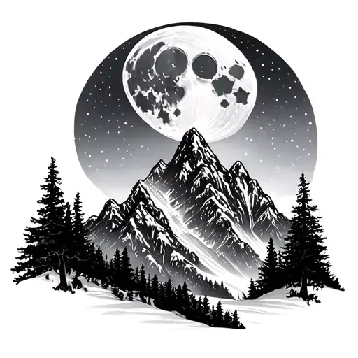 Rocky Mountains With Moon And Stars