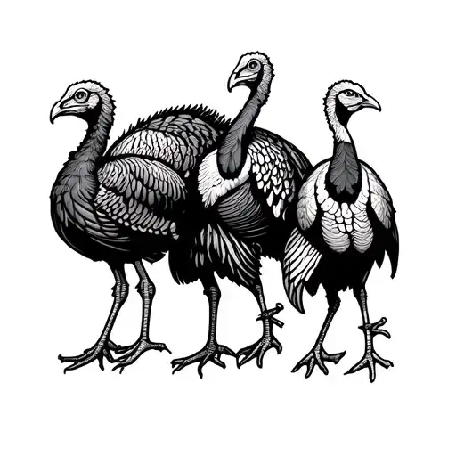 Three Walking Wild Turkeys Side By Side